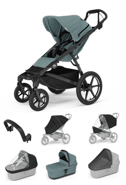 Kočík Thule Urban Glide 4-wheel Mid-blue + madlo + pláštenka + sieťka + vanička + pláštenka na vaničku + sieťka na vaničku