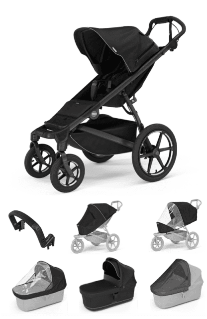 Kočík Thule Urban Glide 4-wheel čierny + madlo + pláštenka + sieťka + vanička + pláštenka na vaničku + sieťka na vaničku